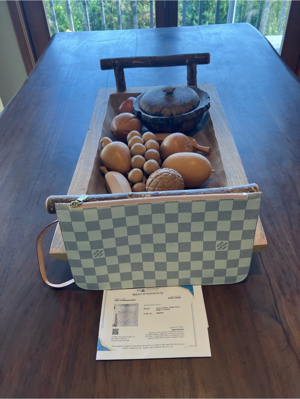 Louis Vuitton Checkered Wristlet Pouch - cream and gray